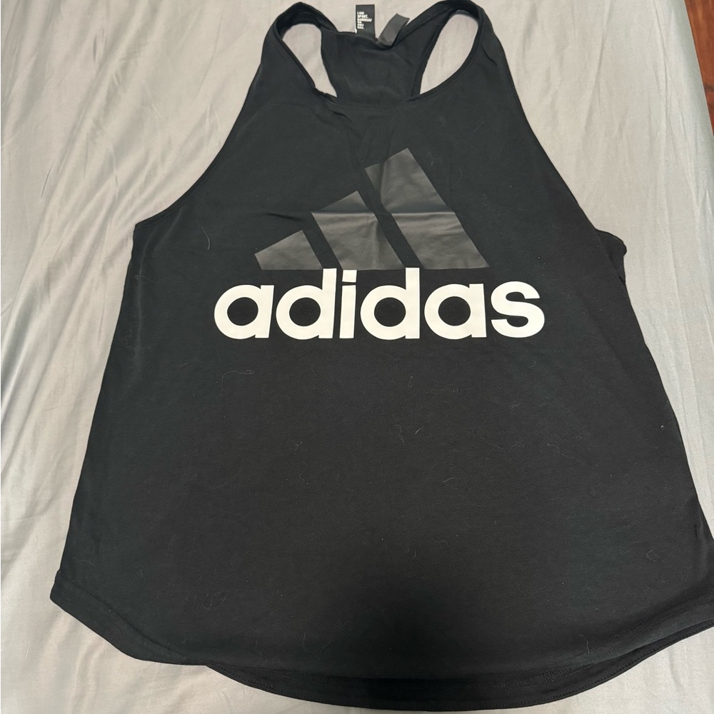 Adidas Women's Black and White Logo Tank Top